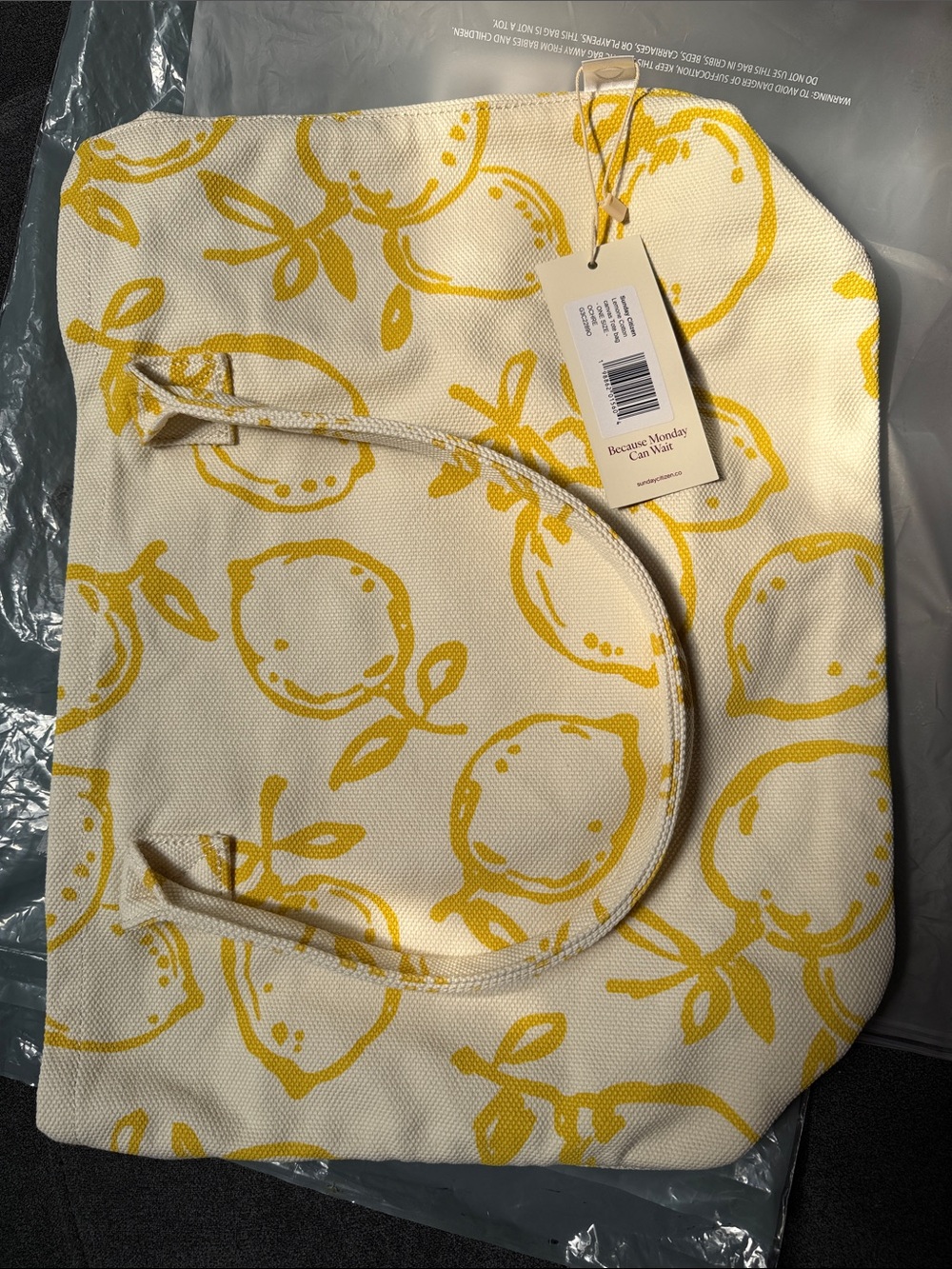 Canvas Tote Bag with Yellow Lemon Print
